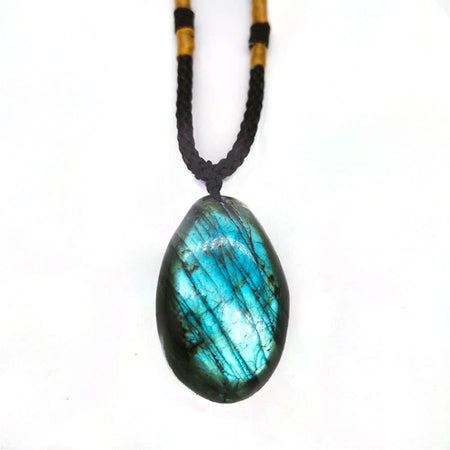 collier pendentif labradorite pierre roulee spectrolite
