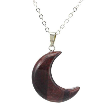 collier pendentif lune oeil de tigre rouge