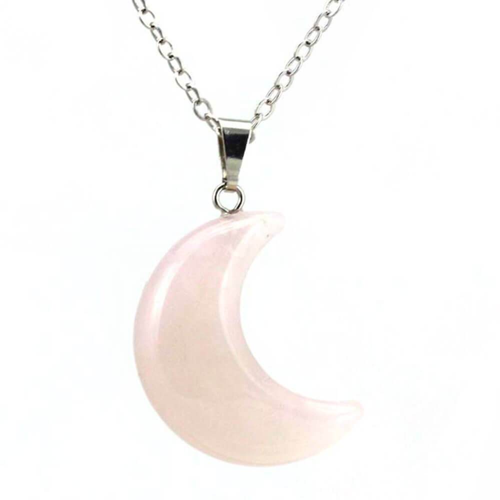 collier pendentif lune quartz rose