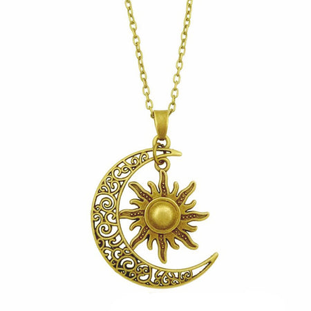 collier pendentif lune soleil or
