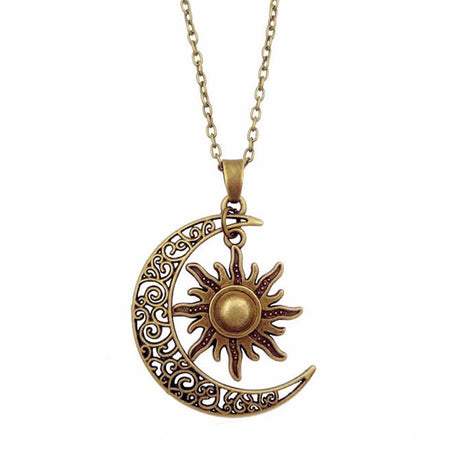collier pendentif lune soleil bronze