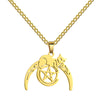 collier pendentif pentacle lune wicca chat or