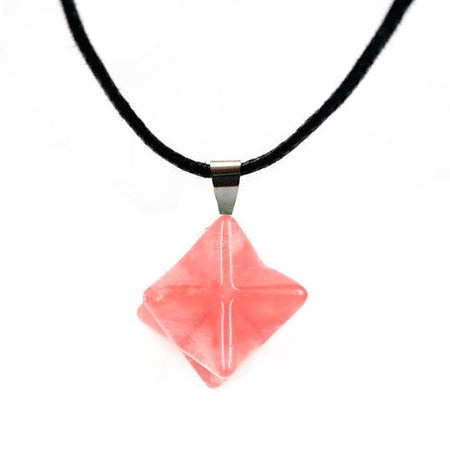 collier pendentif merkaba Quartz rose cerise