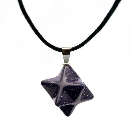 collier pendentif merkaba pierre de sable bleu