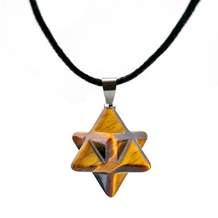 collier pendentif merkaba oeil de tigre