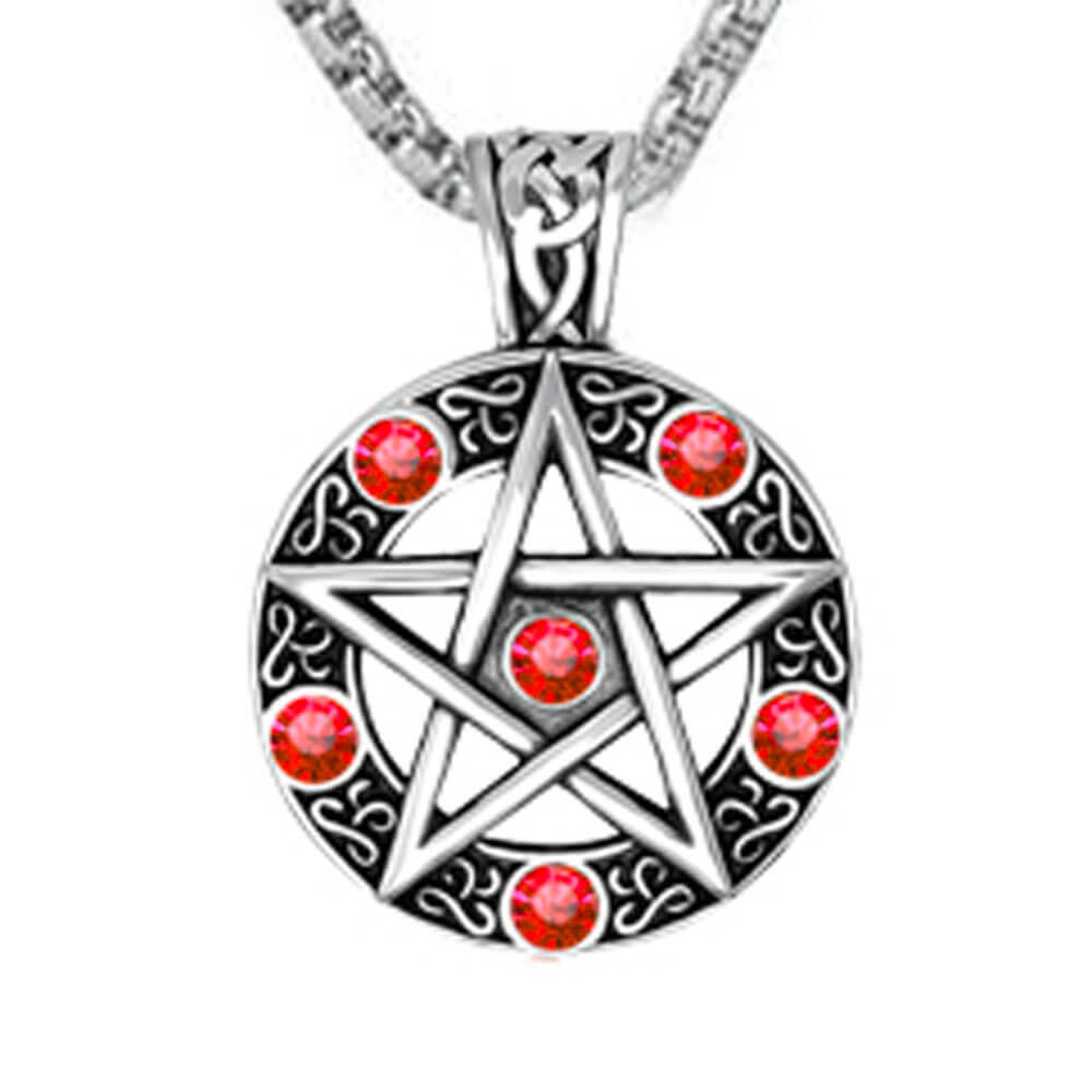 collier pendentif pentacle protection cristal rouge