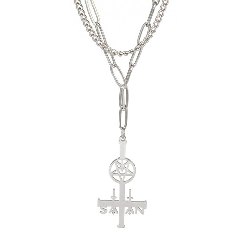 collier pendentif pentacle croix de satan argent