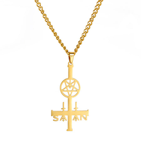 collier pendentif pentacle croix de satan or