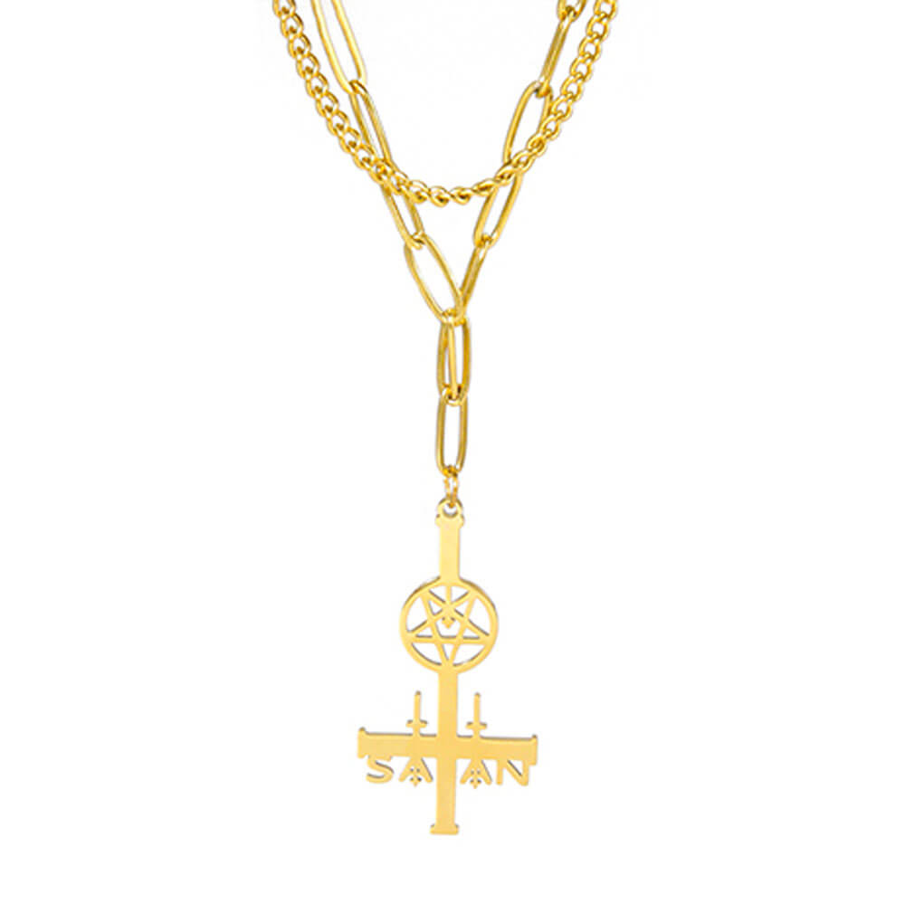 collier pendentif pentacle croix de satan or