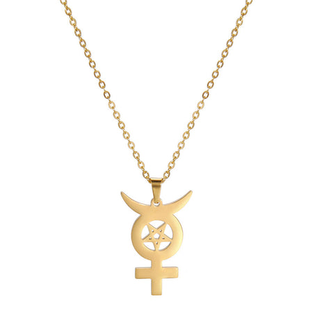 collier pendentif pentacle lune croix or