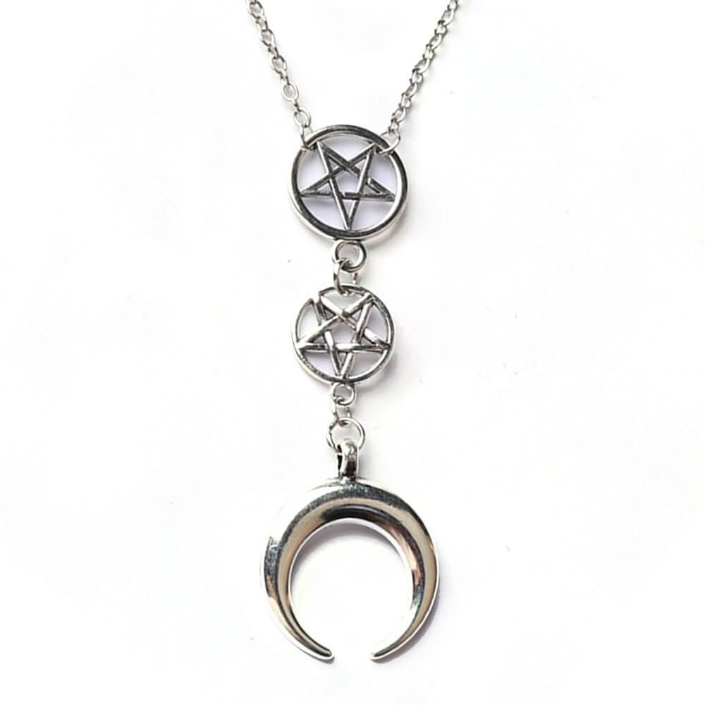 collier pendentif pentacle lune wicca