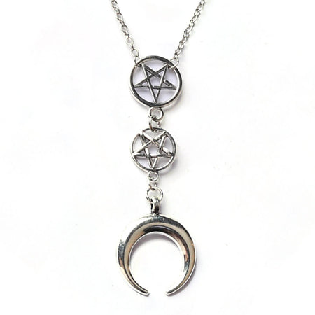 collier pendentif pentacle lune wicca