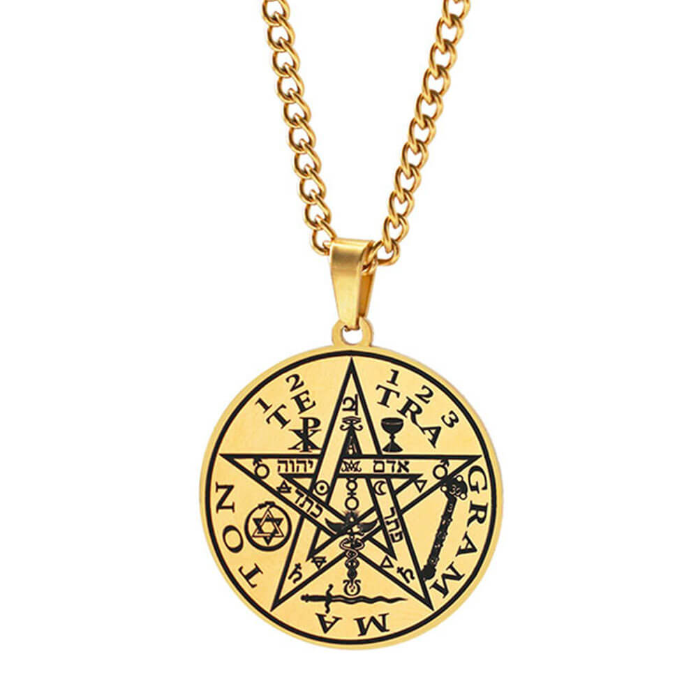 collier pendentif pentacle tetragramme or