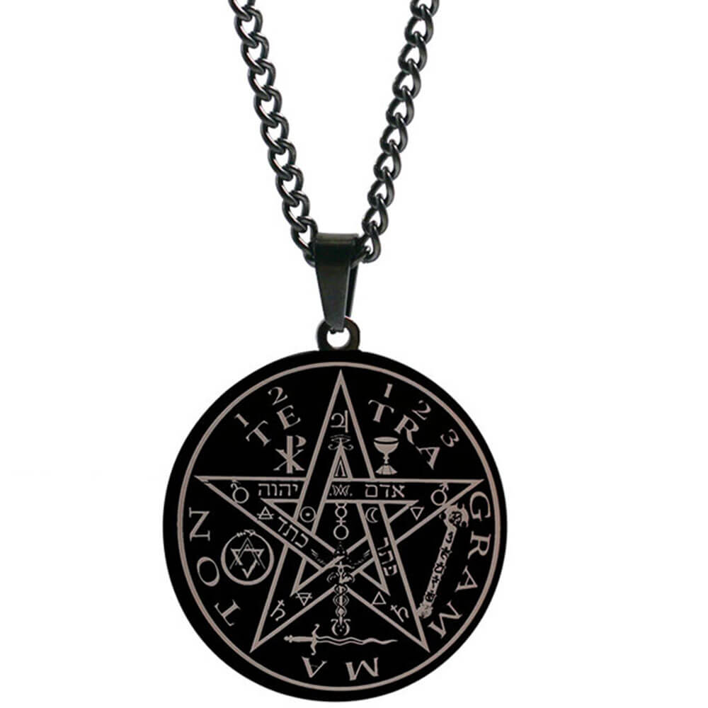 collier pendentif pentacle tetragramme noir