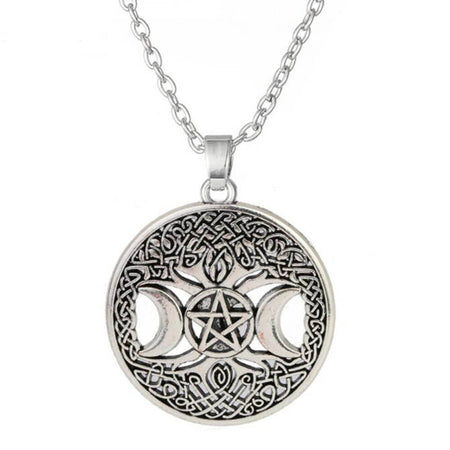 collier pendentif pentacle triple lune argent