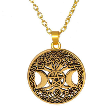collier pendentif pentacle triple lune or