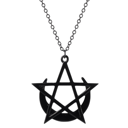 collier pendentif pentacle lune noir