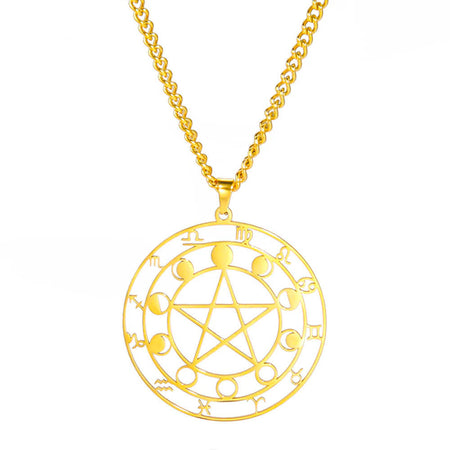 collier pendentif pentacle lune astro or