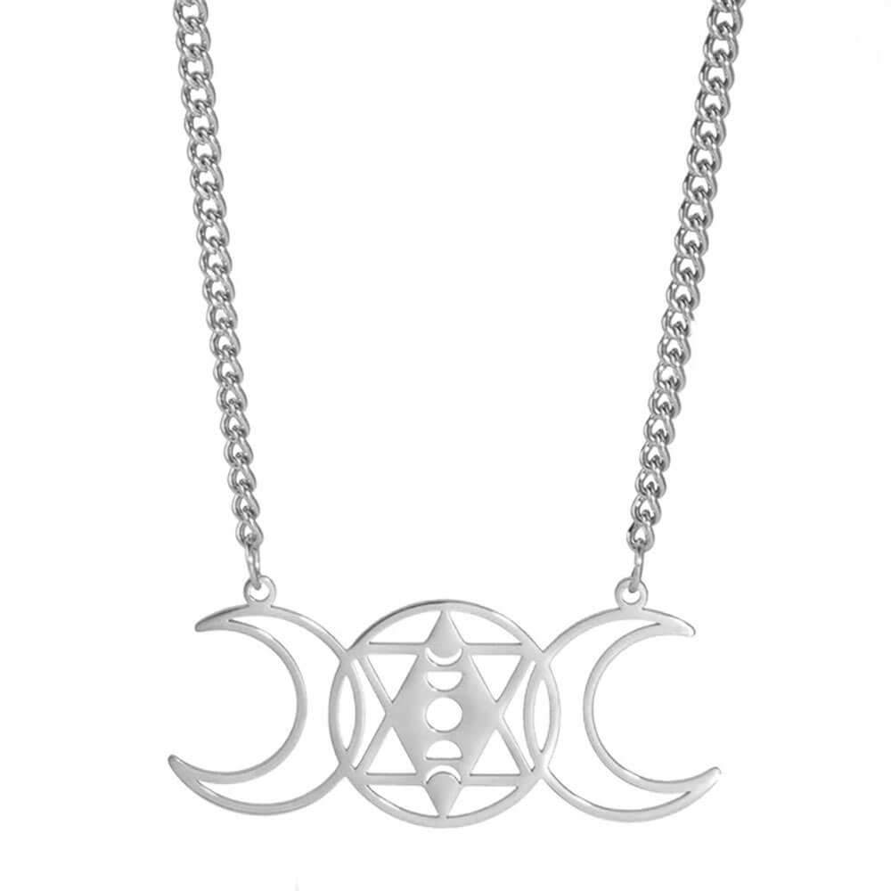 collier pendentif pentacle triple lune wicca argent