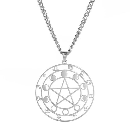 collier pendentif pentacle lune astro argent
