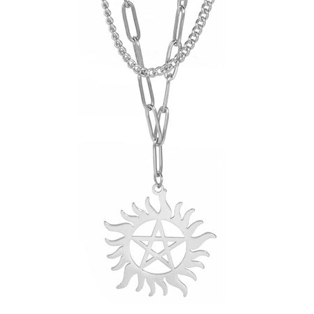 collier pendentif pentacle soleil argent