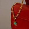 collier pendentif soleil turquoise or