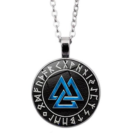 collier pendentif valknut viking bleu