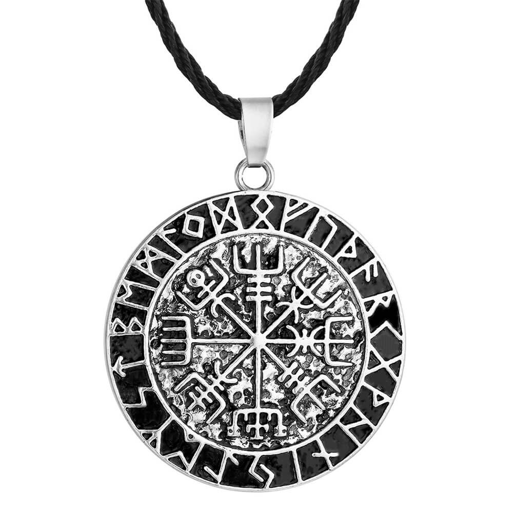 collier pendentif vegvisir boussole viking argent noir