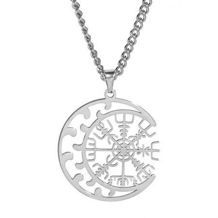 collier pendentif lune vegvisir argent