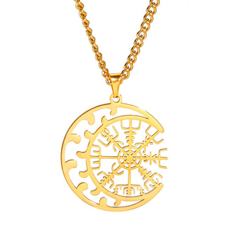 collier pendentif lune vegvisir or