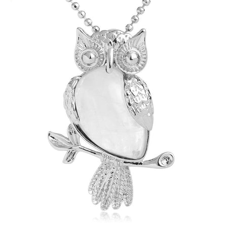 bijou collier pendentif hibou pierre cristal de roche