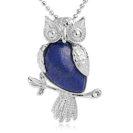 bijou collier pendentif hibou pierre lapis lazuli
