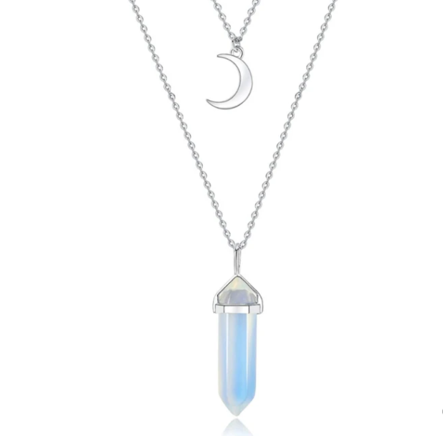 collier pendentif bijou croissant lune opale