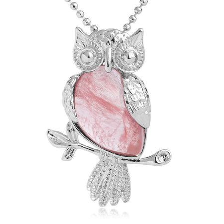 bijou collier pendentif hibou pierre tourmaline melon rose