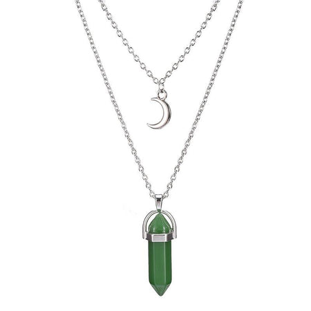collier pendentif bijou croissant lune aventurine verte