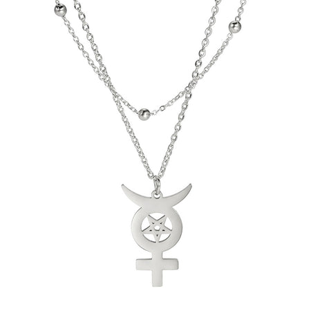 collier pendentif pentacle lune croix argent