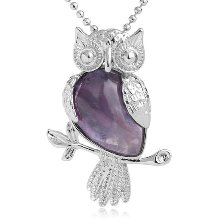 bijou collier pendentif hibou pierre amethiste