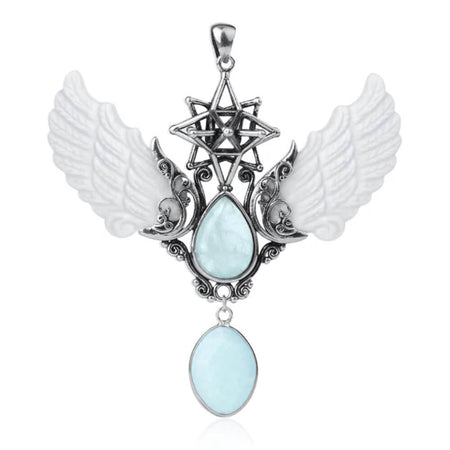 pendentif aile ange merkaba opale blanche