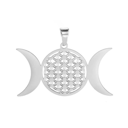 pendentif fleur de vie triple lune argent