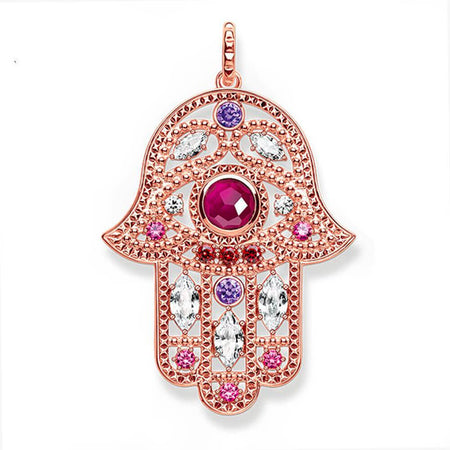 pendentif main de fatma khamsa or rose cristaux