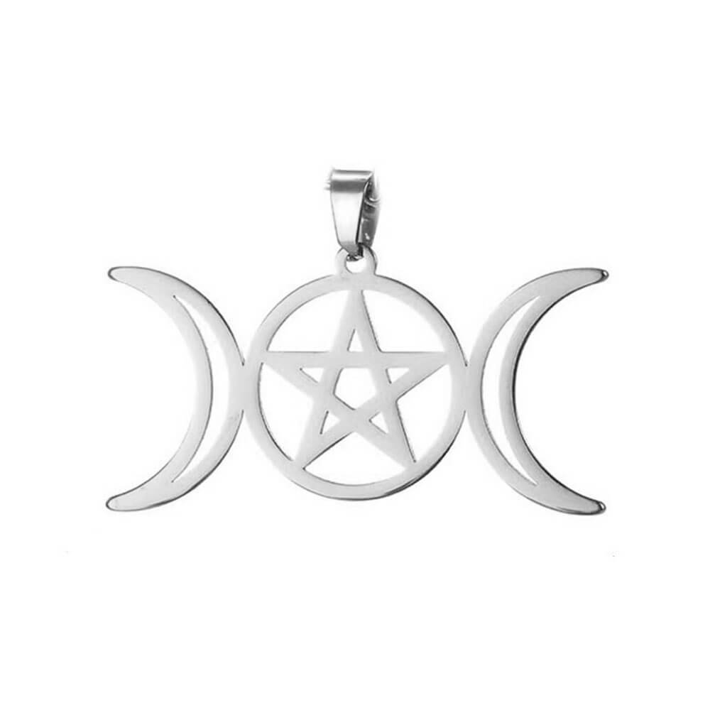 Collier Pentagramme Pendentif Triple Lune Déesse En Argent Sterling 925 Collier Pentagramme Pendentif Triple Lune Déesse En Argent Sterling 925