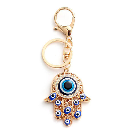 porte cle oeil bleu grec main de fatma acier or nazar boncuk