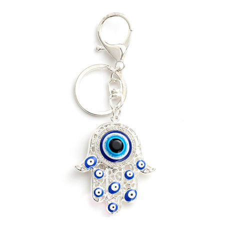 porte cle oeil bleu grec main de fatma acier argent nazar boncuk